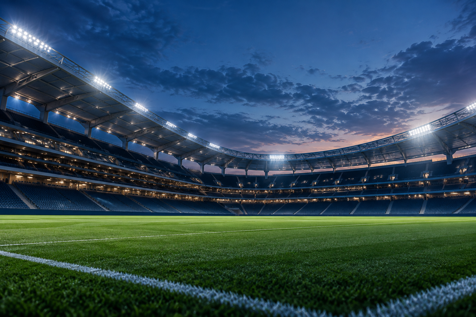 Illustrative modern stadium at blue hour